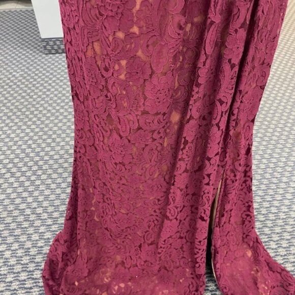 Burgundy & Lace Evening Dress with Low Back - Picture 6 of 11